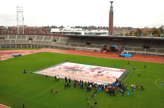 The giant jigsaw mosaic in an Amsterdam stadium