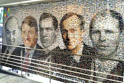 A photo mosaic - one of two - hanging in John Lewis' offices