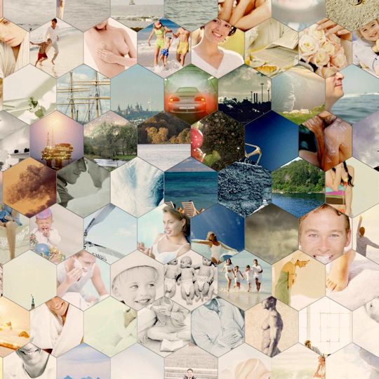A close up of a hexagons photo mosaic